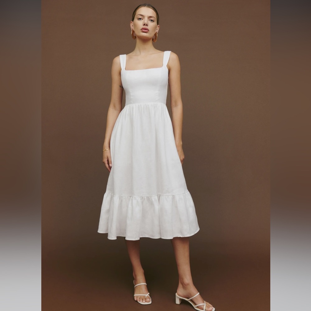 Reformation Bucatini Dress - White Linen